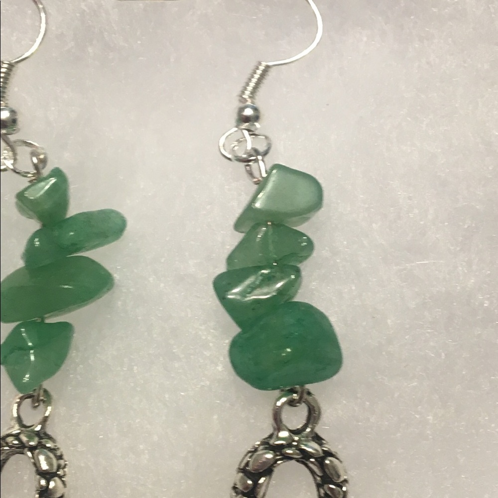SOLD Green Aventurine Silver Snake Dangle Earrings - Picture 3 of 8